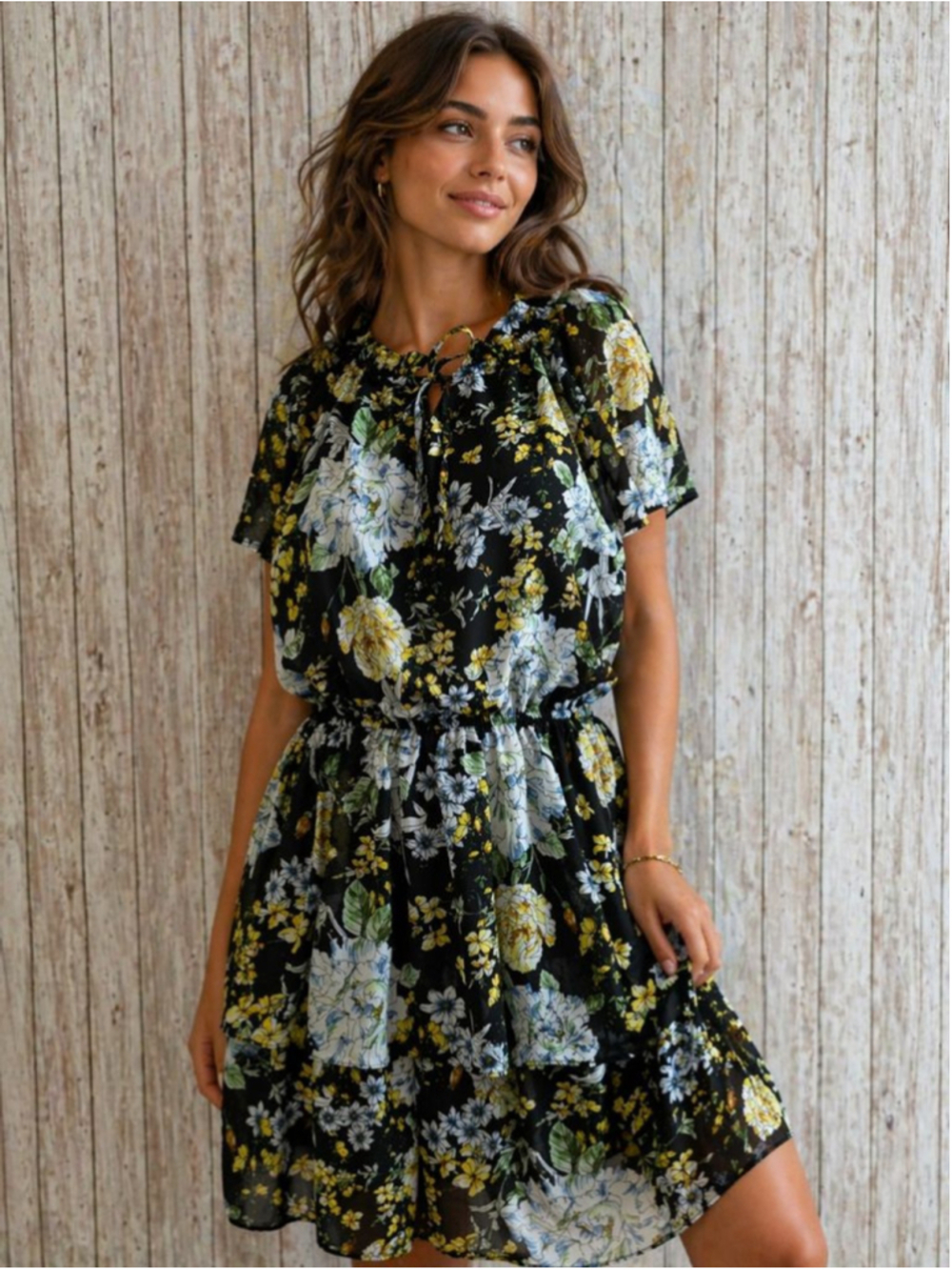 Women's LOVE ADY Black Floral Mini Dress M